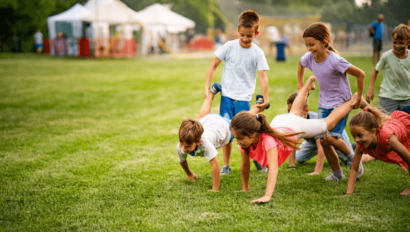 Kids playing in field.