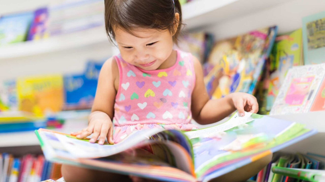 Little Girl Reading Book.