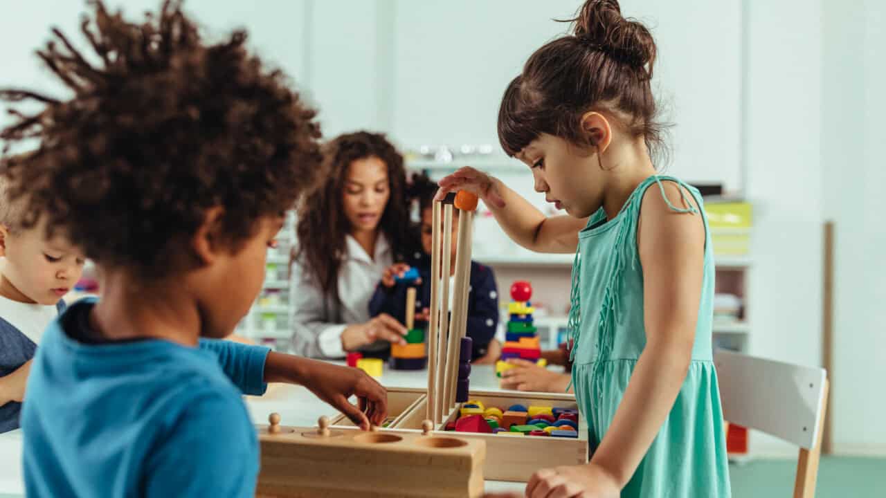 children playing with blocks.